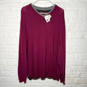 ROBERT GRAHAM‎ PURSUIT Sweater Men's XL Berry 100% WOOL V-Neck